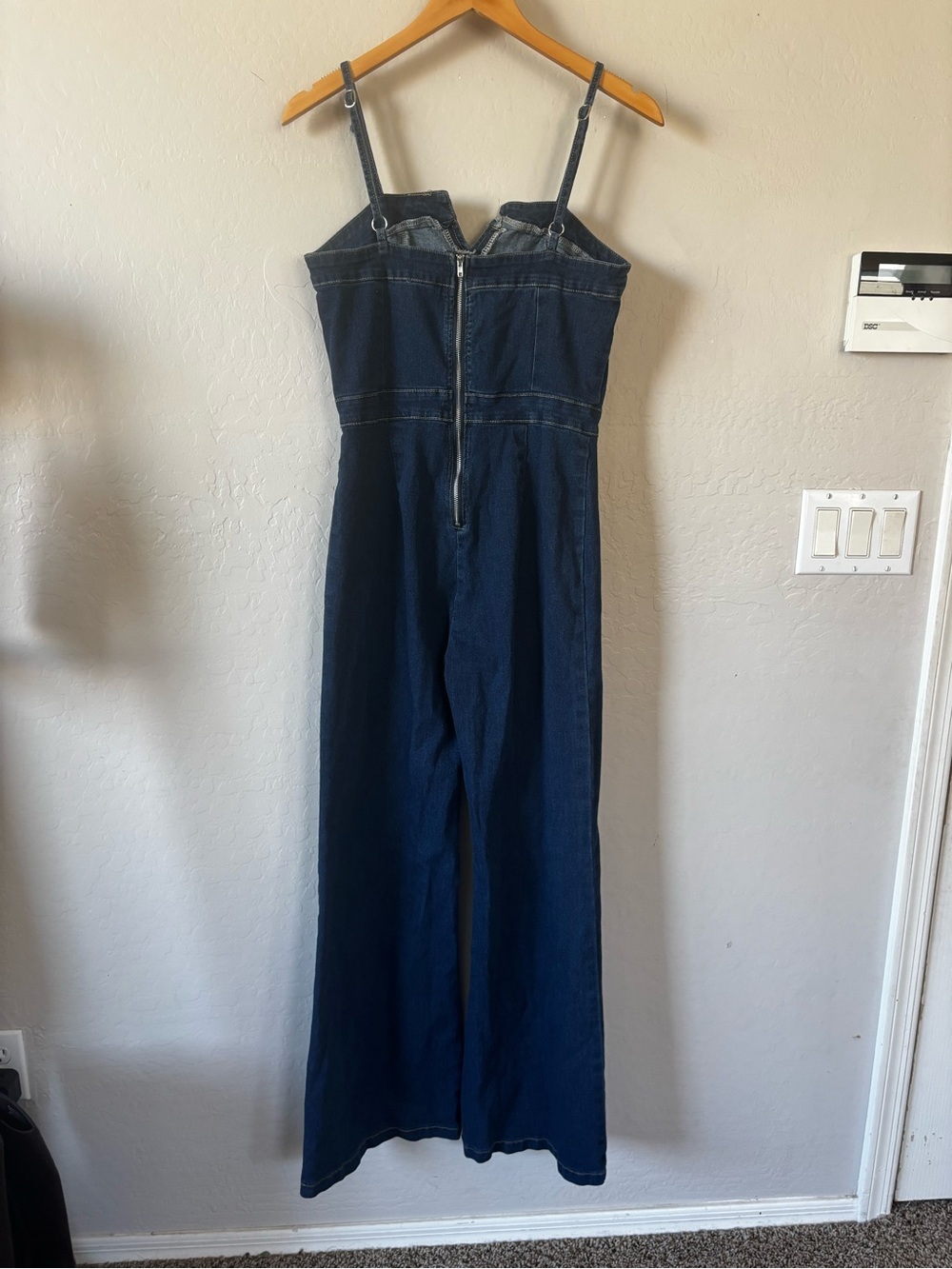 Charming Charlie Dark Blue Denim Wide-Leg Spaghetti Strap Jumpsuit - Picture 5 of 8